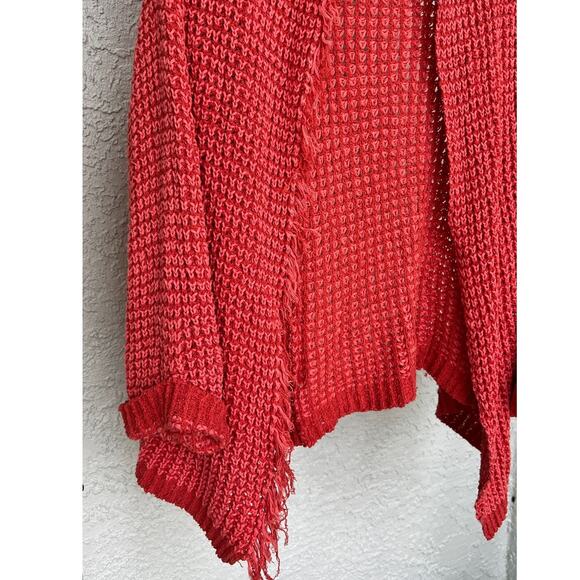 Free People "I'll Be Around" Asymmetrical Red Knitted Silk Cardigan - Picture 5 of 11